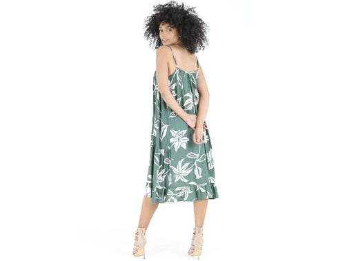 Midi Dress with Ruffle Front - Green
