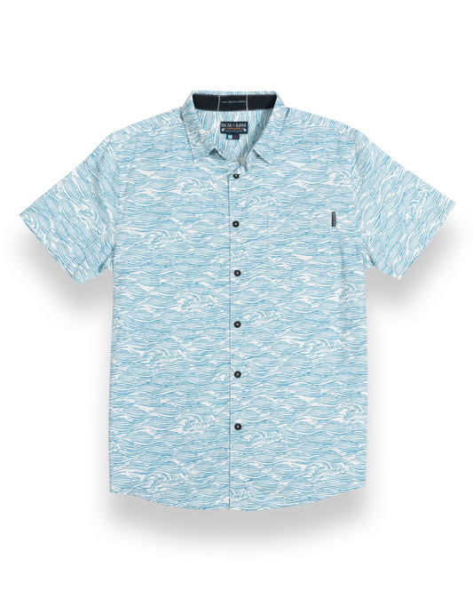 7-Seas Short Sleeve Button-Down Shirt - Roll Tides (Light Blue)