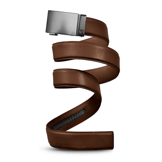 40mm Leather Ratcheting Belt - Mocha Brown with Gunmetal Buckle