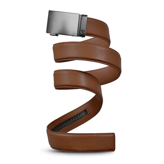 40mm Leather Ratcheting Belt - Tan with Gunmetal Buckle