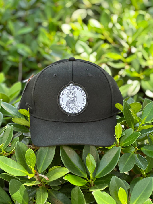 Snap-Back Cotton Twill Hat - Black - Black/White Kaia on FL Seal Patch