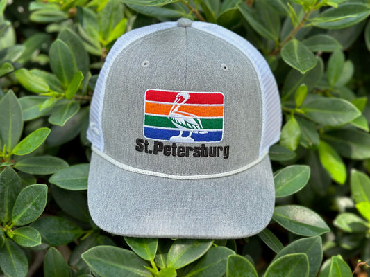 NGB Hat (Pukka) - Trucker Snap Back - Grey/White/White Rope - Rainbow Pelican