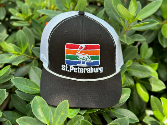 Snap-Back Trucker Hat - Black/White/White Rope - Rainbow Pelican