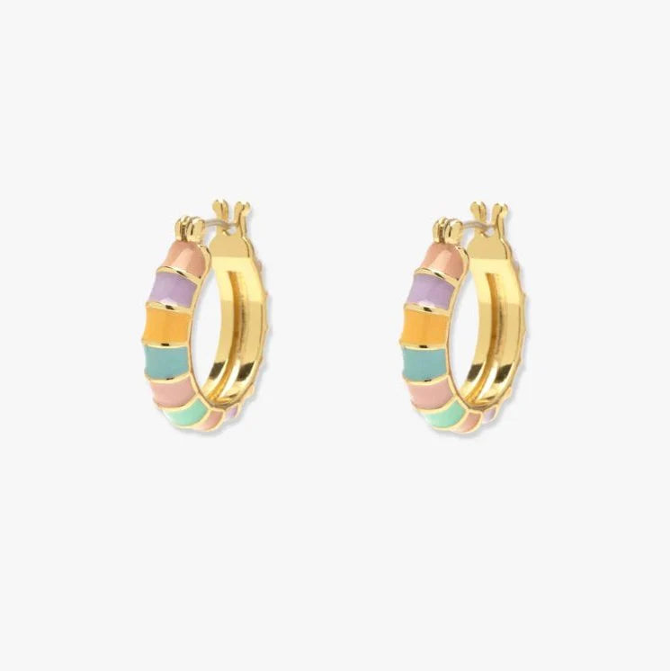 Earrings - Striped Enamel Hoops - Gold