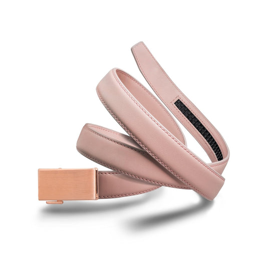 30mm Leather Ratcheting Belt - Rose Pink with Rose Gold Buckle