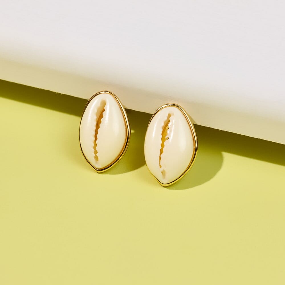 Earrings - Simple Cowrie Studs - Gold
