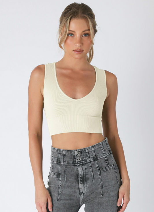 Plunge V-Neck Crop Top - Butter Cream
