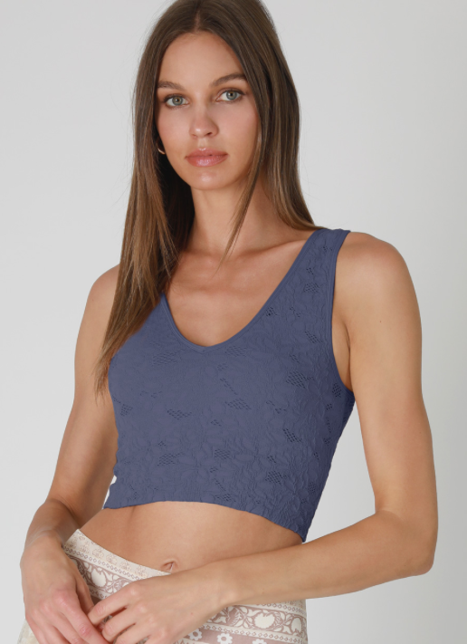 Lace V Neck Tank Top (One-Size) - Crown Blue