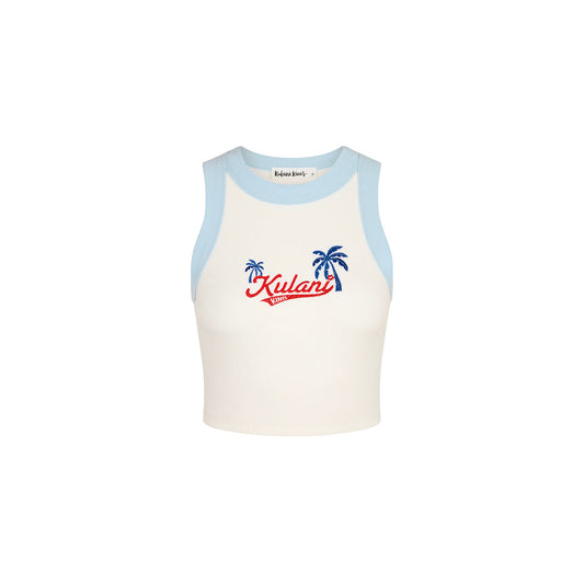 Embroidered Bind Crop Tank - Tropic Blues