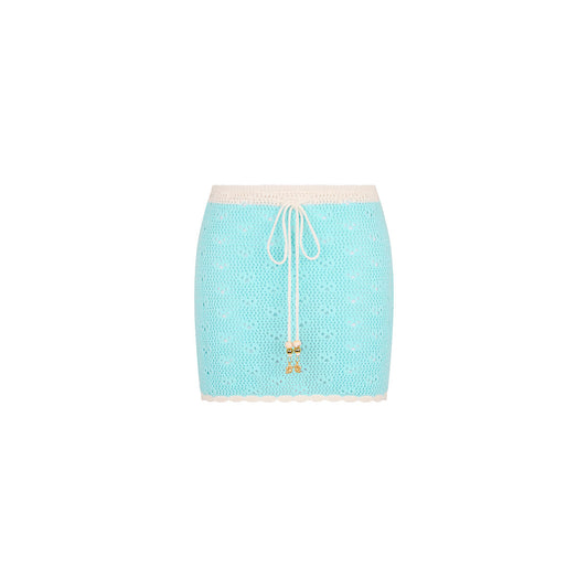 Drawstring Knit Mini Skirt - Pretty Blue