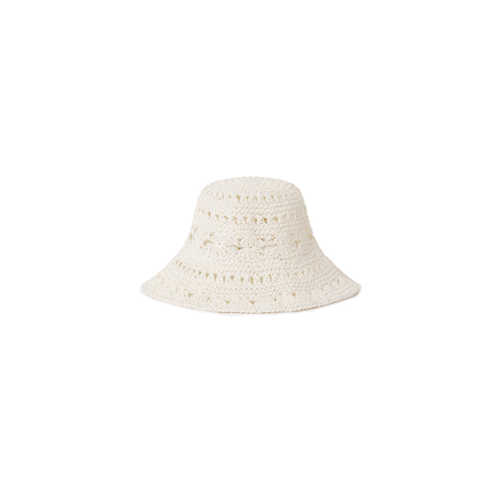 Straw Crochet Bucket Hat - Whipped White