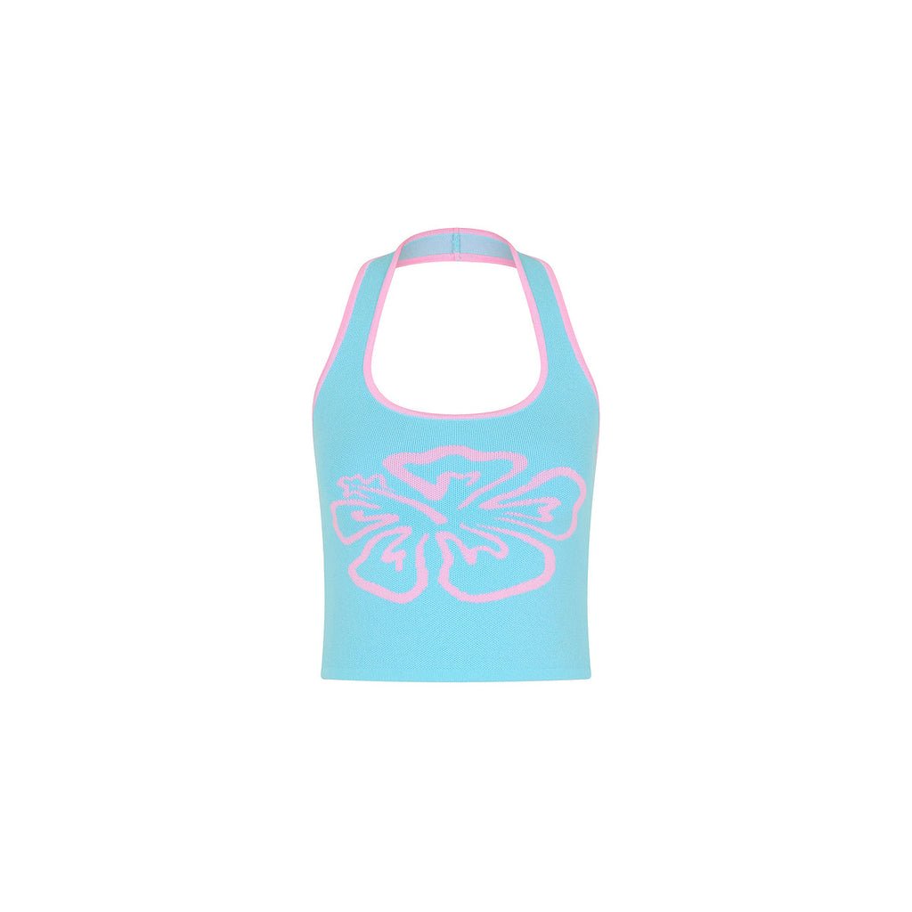 Knit Halter Tank Top - Island Sky