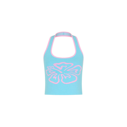 Knit Halter Tank Top - Island Sky