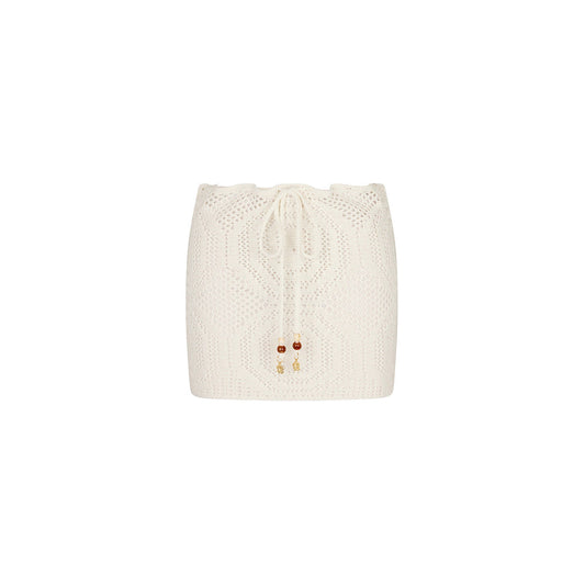 Crochet Lace Knit Mini Skirt - Whipped White