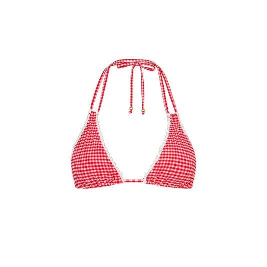 Scallop Crochet Halter Bikini Top - Strawberry Siesta