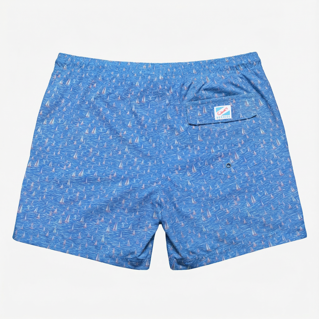 Original Swim Shorts with Compression Liner - Sailboats White