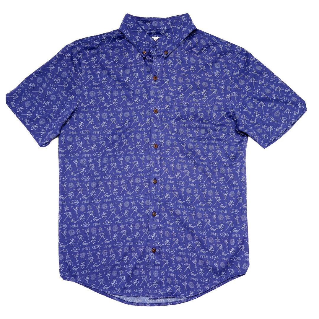 Cotton Stretch Short Sleeve Button-Down Shirt - Sea Breeze