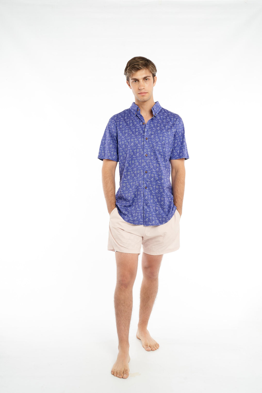 Cotton Stretch Short Sleeve Button-Down Shirt - Sea Breeze