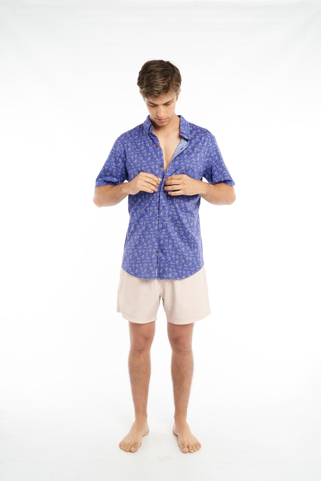 Cotton Stretch Short Sleeve Button-Down Shirt - Sea Breeze