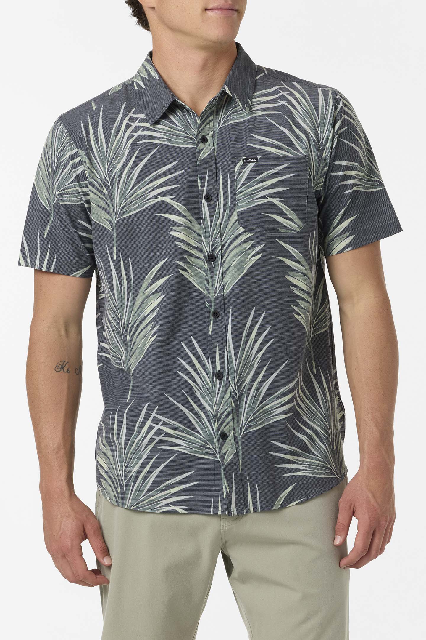 UPF Slub Relaxed Short Sleeve Button-Down Shirt - Black 2