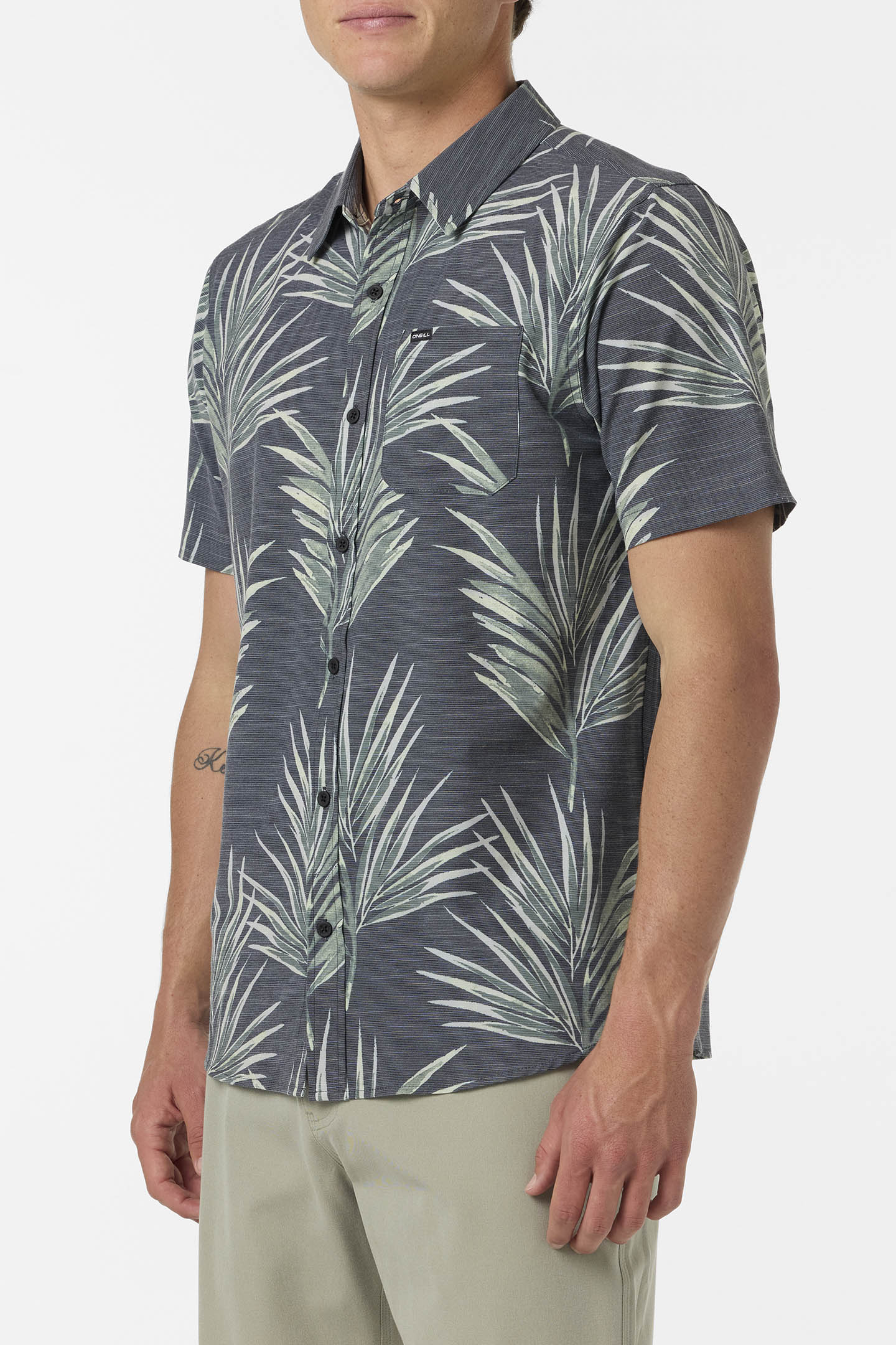 UPF Slub Relaxed Short Sleeve Button-Down Shirt - Black 2
