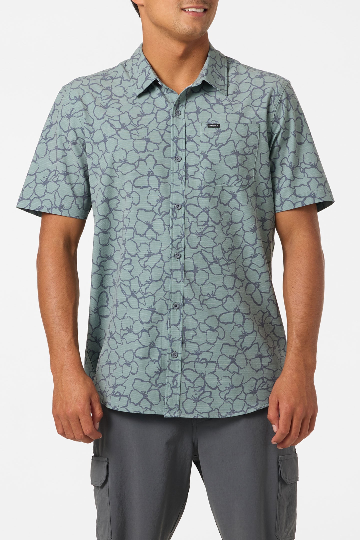 UPF Slub Relaxed Short Sleeve Button-Down Shirt - Dark Shadow