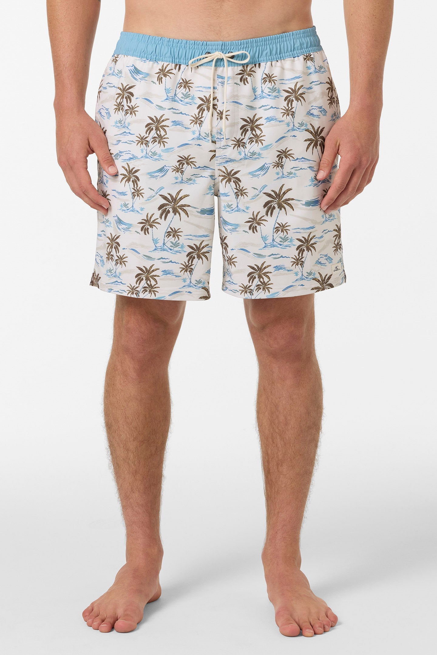 Hermosa 17" Elastic Waist Swim Shorts with Compression Liner - Cream