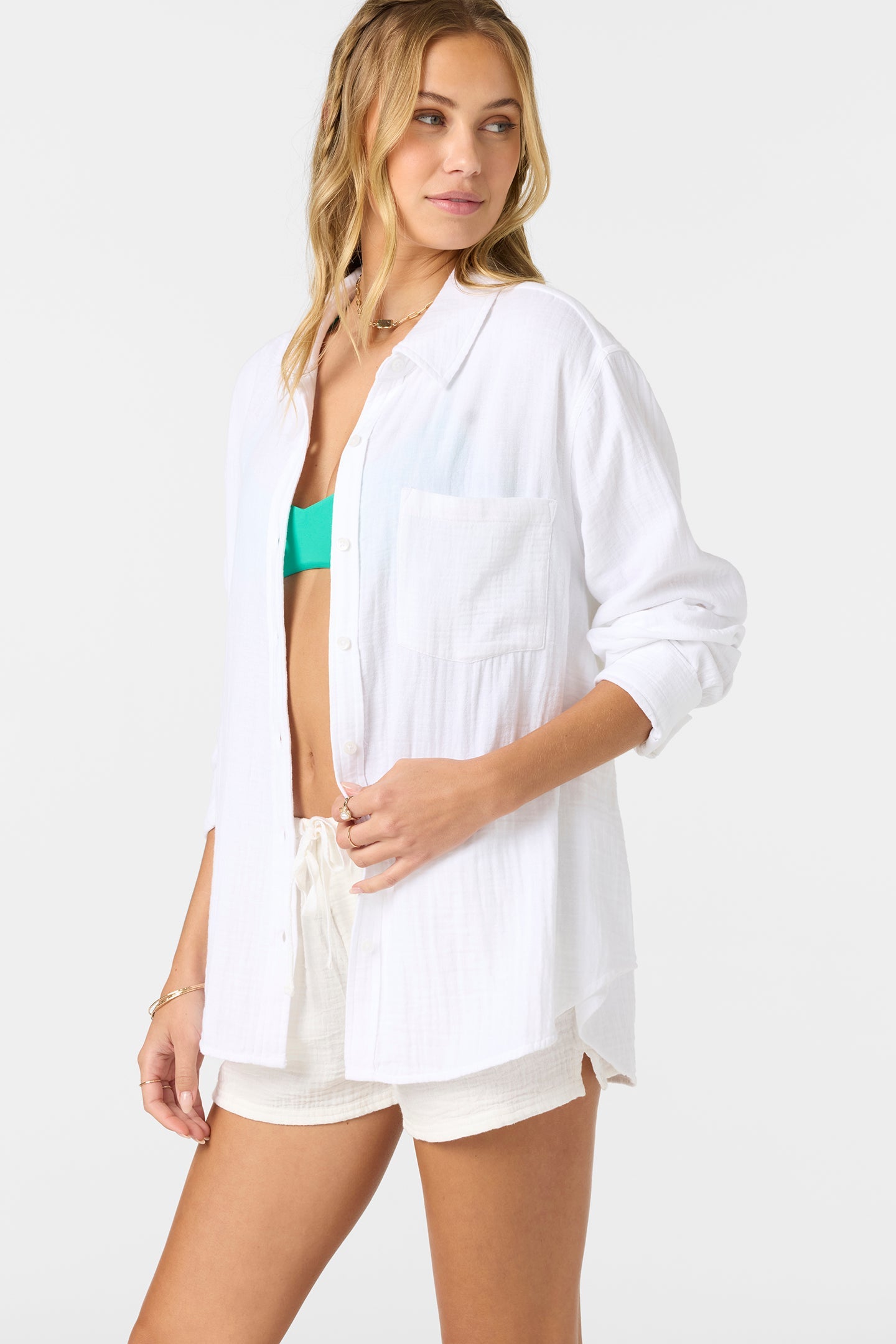 Leni Relaxed Long Sleeve Button-Down Shirt - White