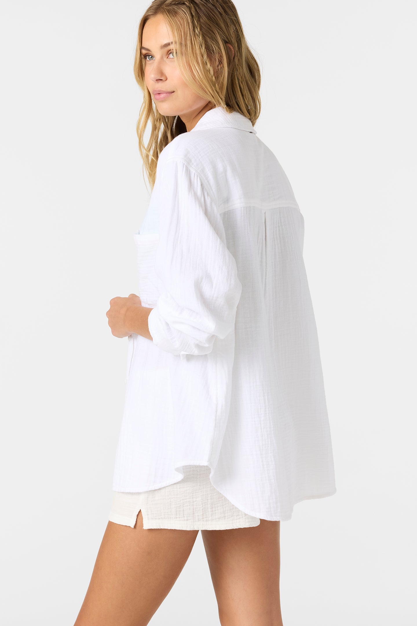 Leni Relaxed Long Sleeve Button-Down Shirt - White