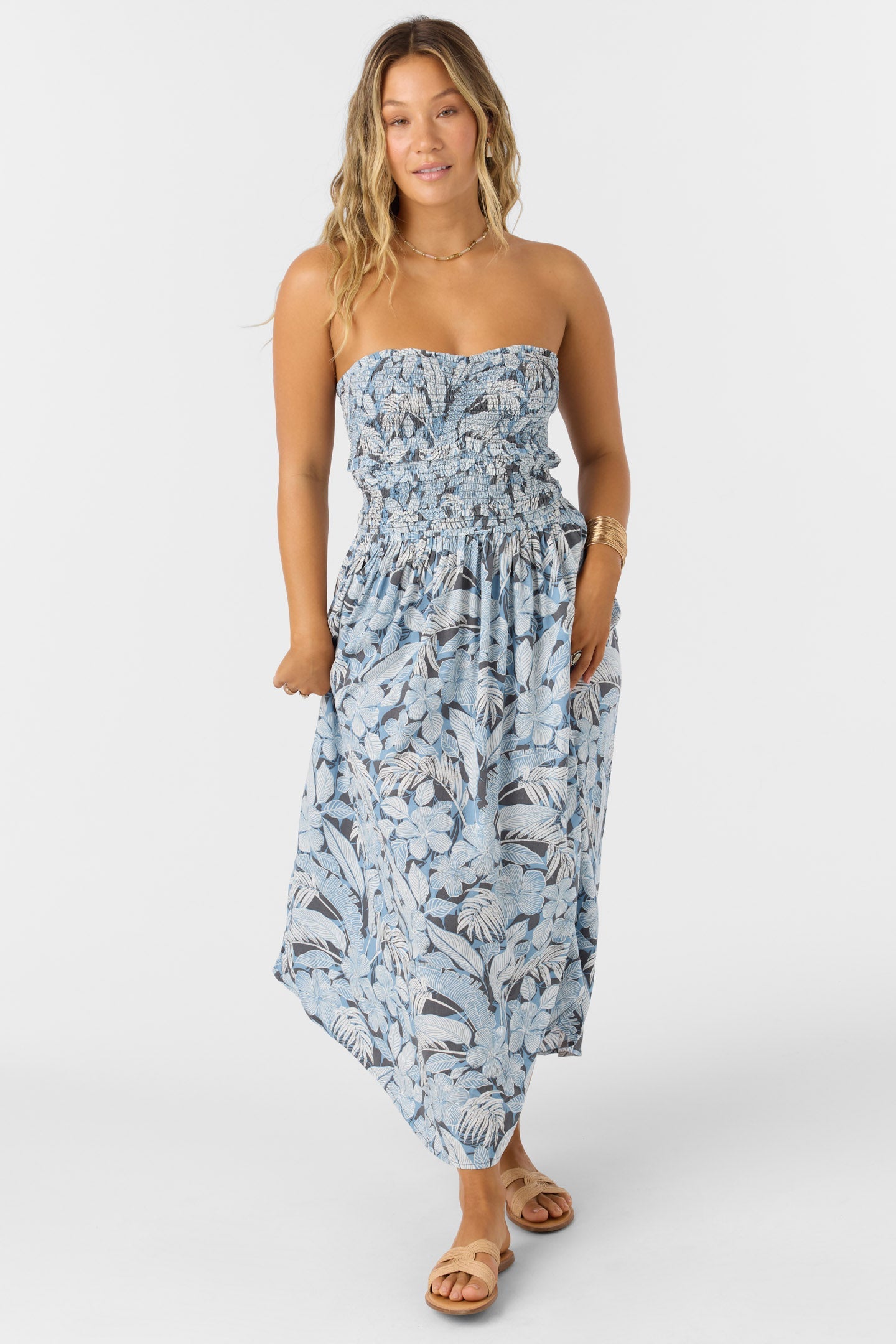 Devyn Palmetto Floral Midi Dress - Slate