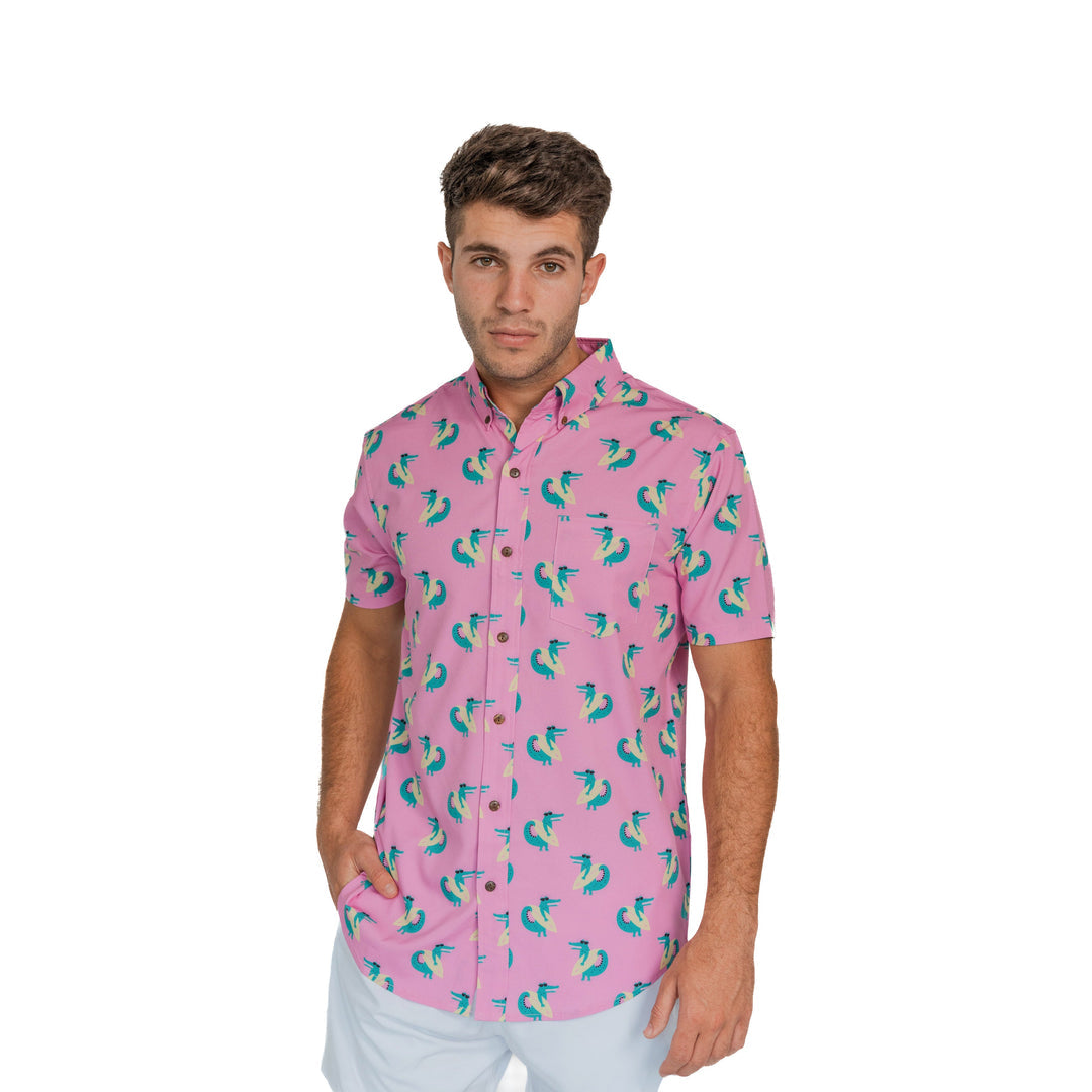 Performance Short Sleeve Button-Down Shirt - Surfing Crocs