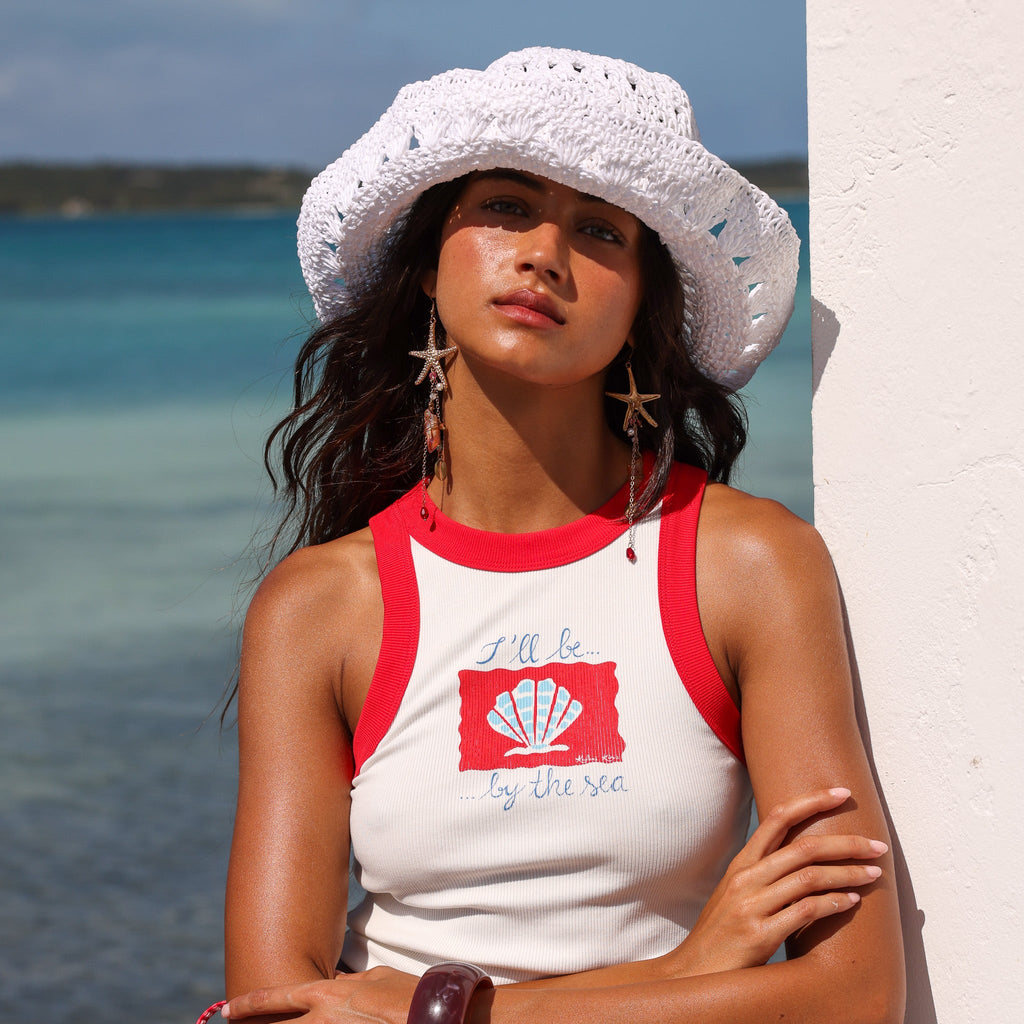 Straw Crochet Bucket Hat - Whipped White