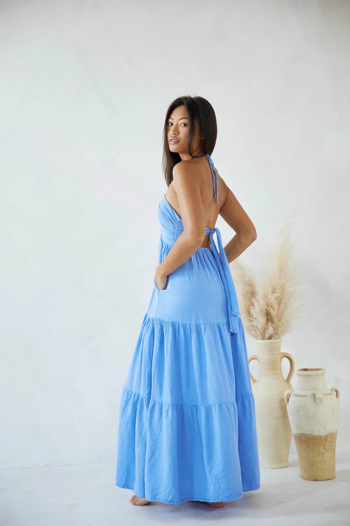 Flowy Tie Back Maxi Dress - Azure