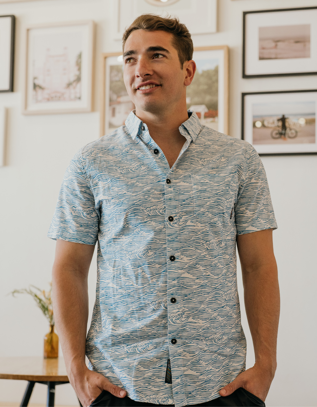 7-Seas Short Sleeve Button-Down Shirt - Roll Tides (Light Blue)