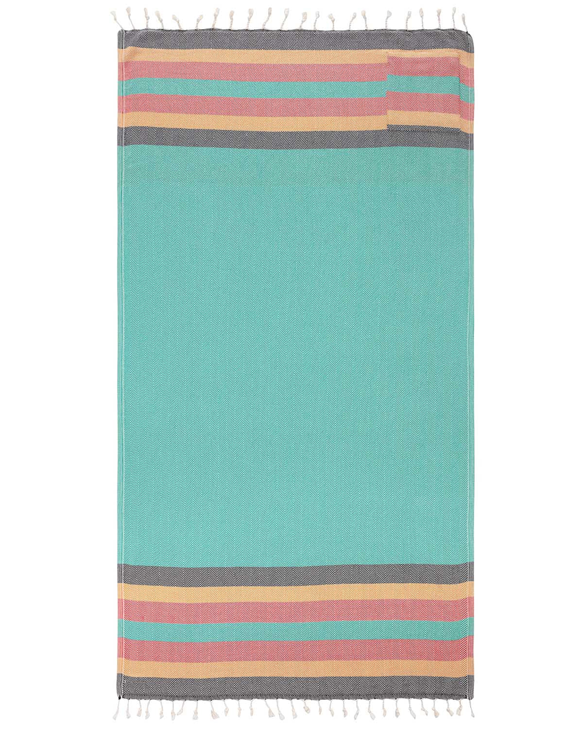 Zipper Pocket Turkish Towel - Rasta Stripe - Herringbone (Kelly Green)