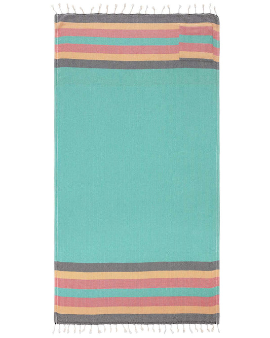 Zipper Pocket Turkish Towel - Rasta Stripe - Herringbone (Kelly Green)