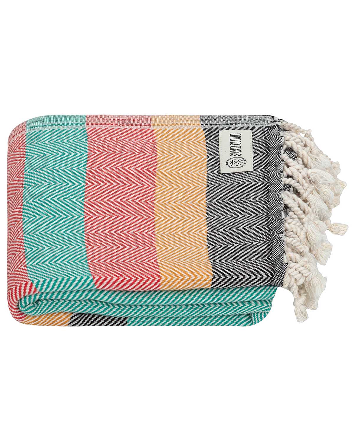 Zipper Pocket Turkish Towel - Rasta Stripe - Herringbone (Kelly Green)