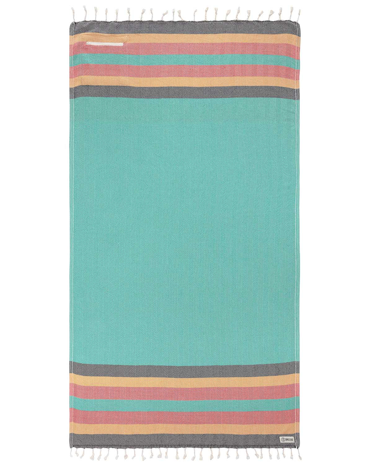 Zipper Pocket Turkish Towel - Rasta Stripe - Herringbone (Kelly Green)