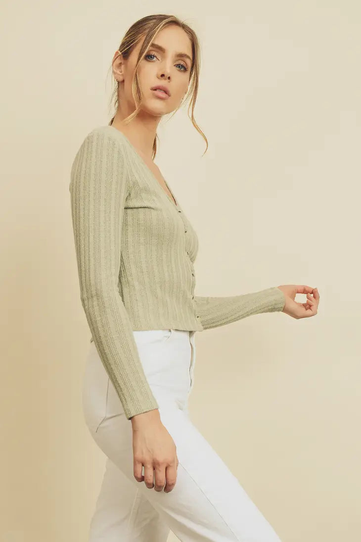 Button-Down Knit Cardigan Top - Sage