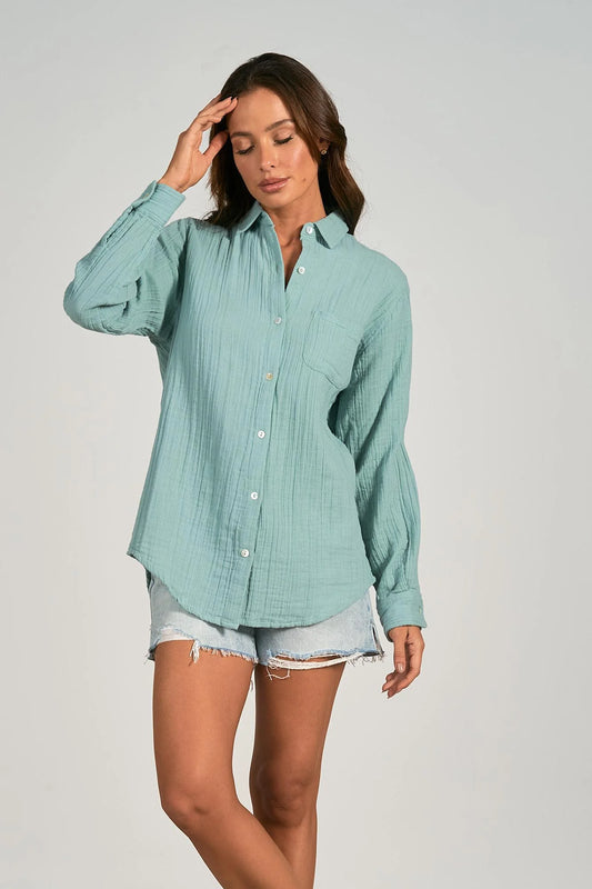 Long Sleeve Button-Down Shirt - Blue Spa