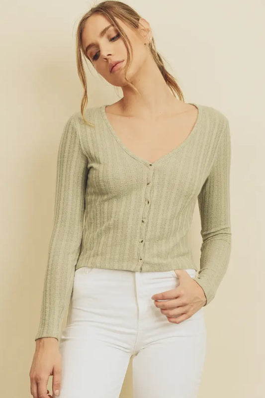 Button-Down Knit Cardigan Top - Sage