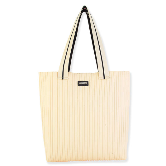 Ribbed Shoulder Tote with Magnetic Snap - Ivory