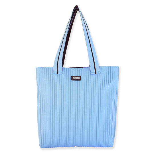 Ribbed Shoulder Tote with Magnetic Snap - Blue