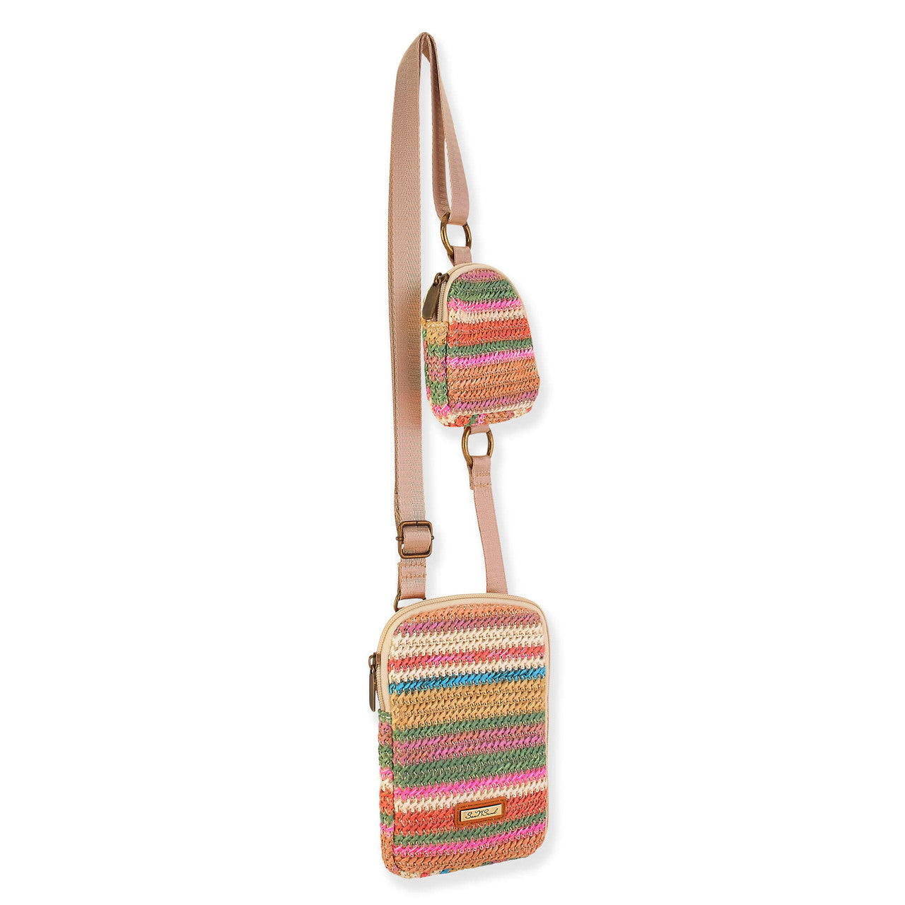 Crossbody Bag with Attached Small Pouch - Pink