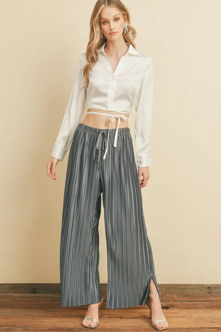 Vibe Check Pleated Wide Leg Pants - Slate