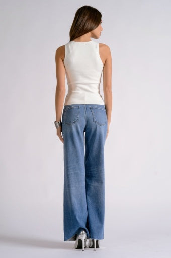 Crew Neck Ribbed Tank Top - White Stud