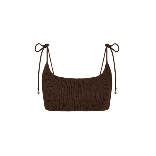Simple Shirred Tie Crop Top - Coco