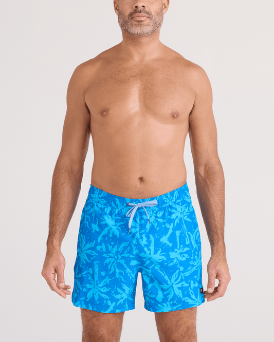 Oh Buoy 5" Swim Shorts with Compression Liner - Splash Palms (Bold Blue)