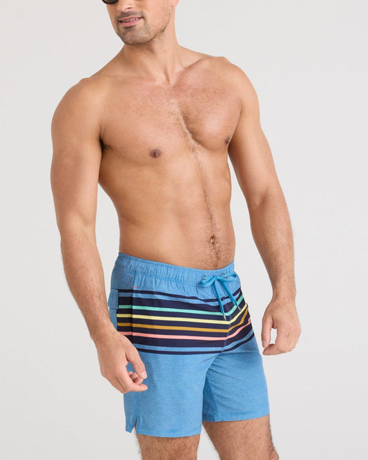 Oh Buoy 7" Swim Shorts with Compression Liner - Bold Stripe (Lake Blue)