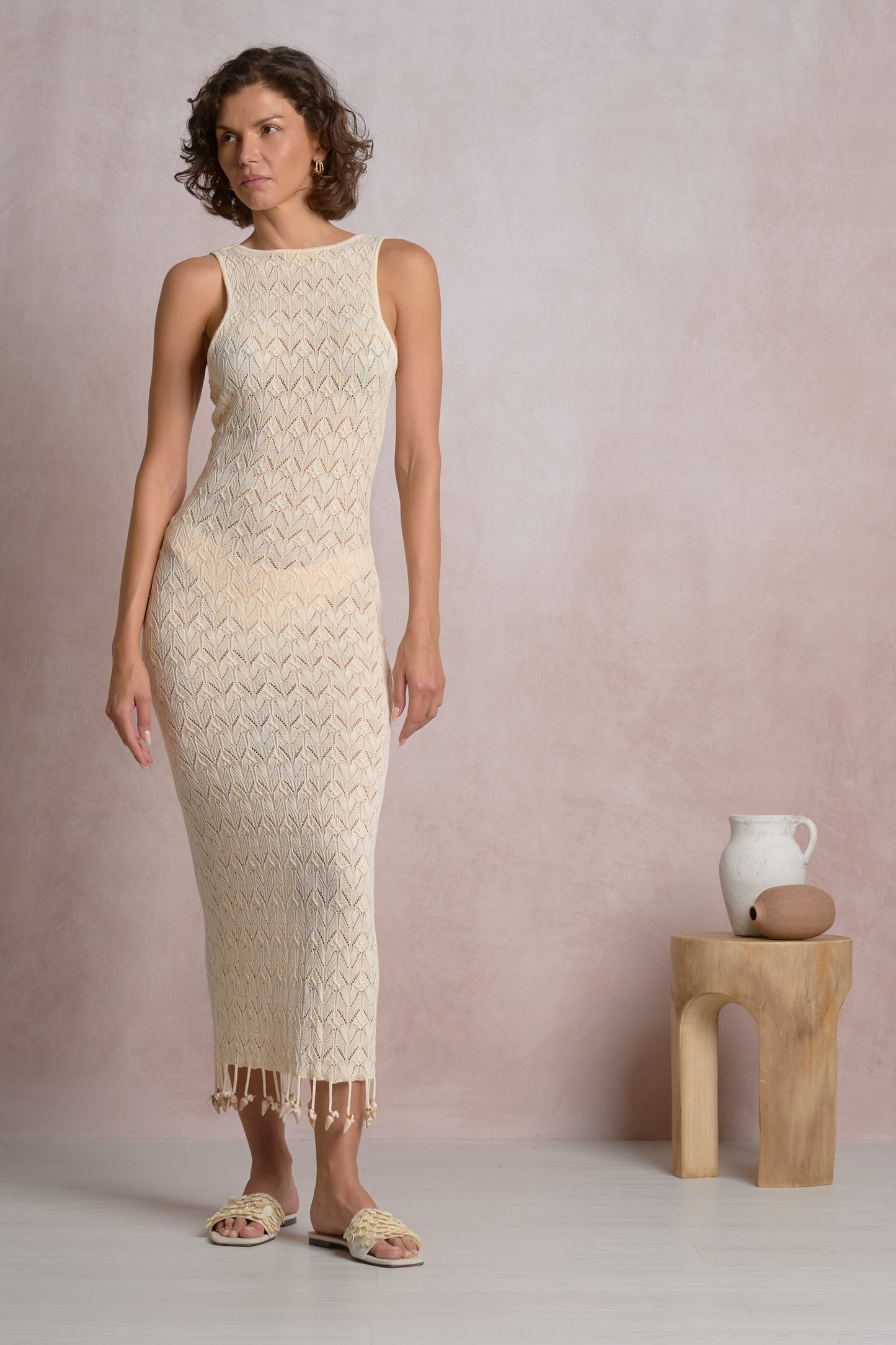 Tank Strap Crochet Maxi Dress - Natural